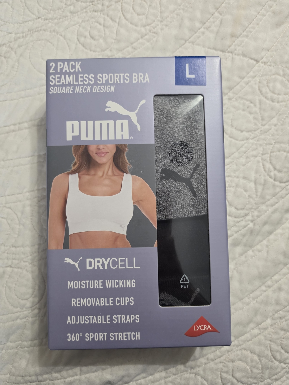 Puma 2-Pack Seamless Sports Bras in Black and Gray